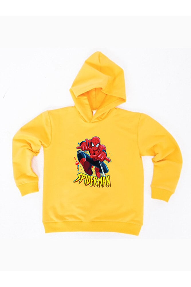 Spiderman baskılı örümcek adam kapüşonlu pamuklu kumaş çocuk sweatshirt