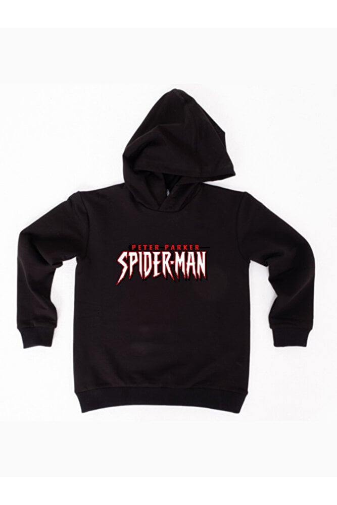 Spiderman baskılı örümcek adam kapüşonlu pamuklu kumaş çocuk sweatshirt