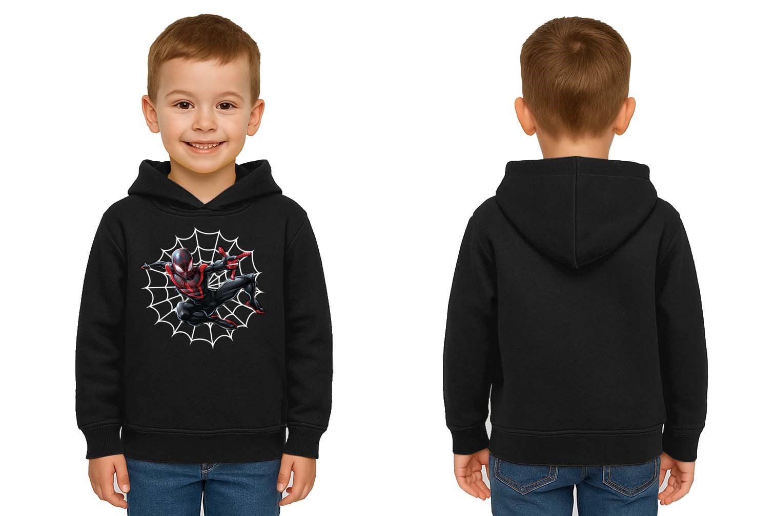 Spiderman baskılı örümcek adam kapüşonlu pamuklu kumaş çocuk sweatshirt
