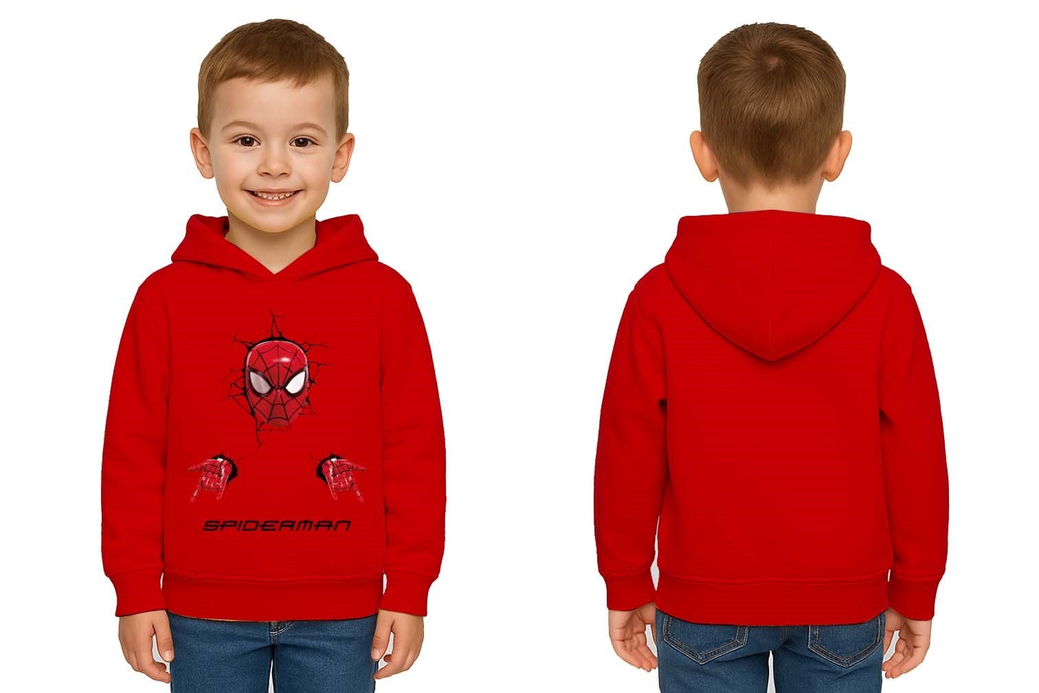 Spiderman baskılı örümcek adam kapüşonlu pamuklu kumaş çocuk sweatshirt