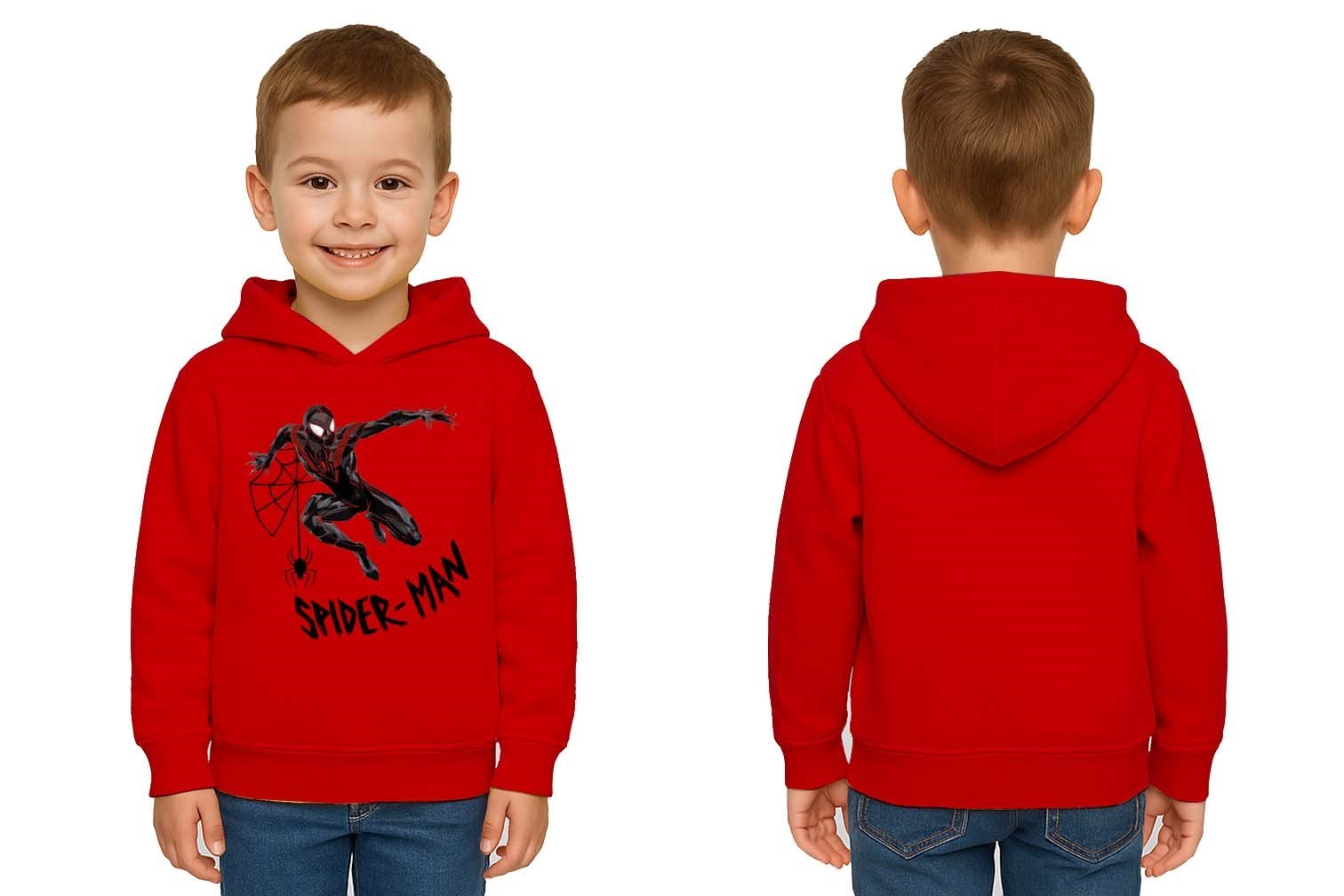 Spiderman baskılı örümcek adam kapüşonlu pamuklu kumaş çocuk sweatshirt