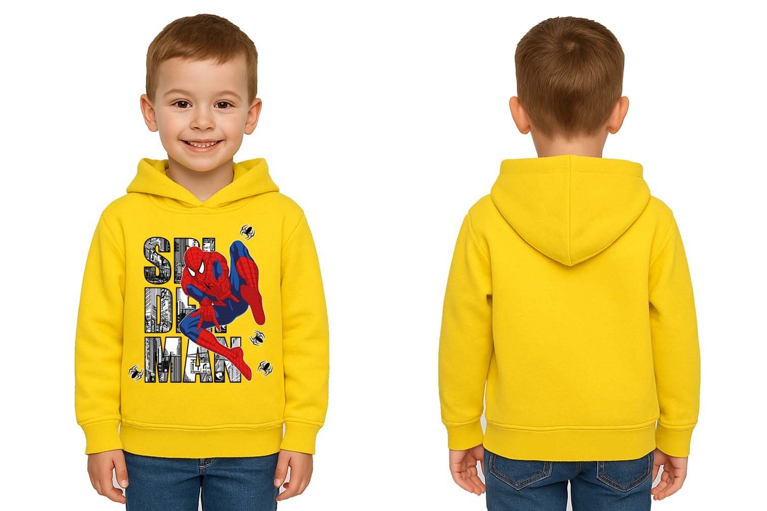 Spiderman baskılı örümcek adam kapüşonlu pamuklu kumaş çocuk sweatshirt
