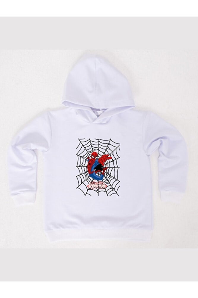 Spiderman baskılı örümcek adam kapüşonlu pamuklu kumaş çocuk sweatshirt