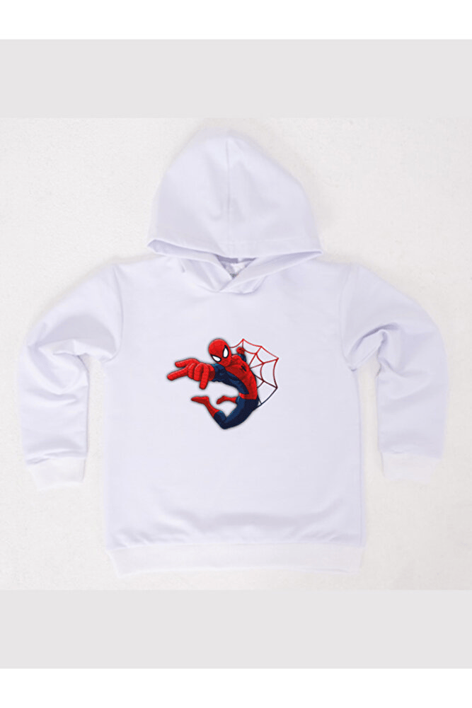 Spiderman baskılı örümcek adam kapüşonlu pamuklu kumaş çocuk sweatshirt