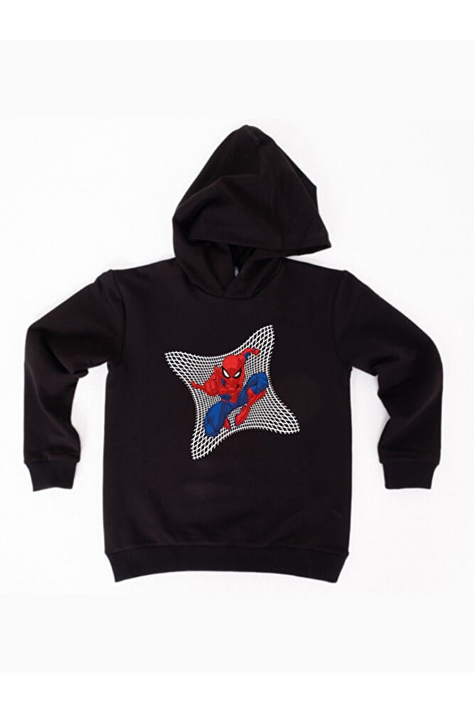 Spiderman baskılı örümcek adam kapüşonlu pamuklu kumaş çocuk sweatshirt