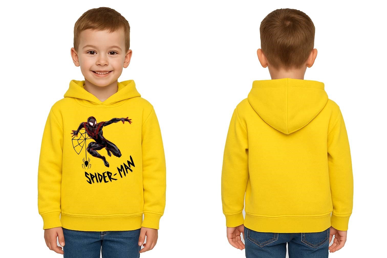 Spiderman baskılı örümcek adam kapüşonlu pamuklu kumaş çocuk sweatshirt