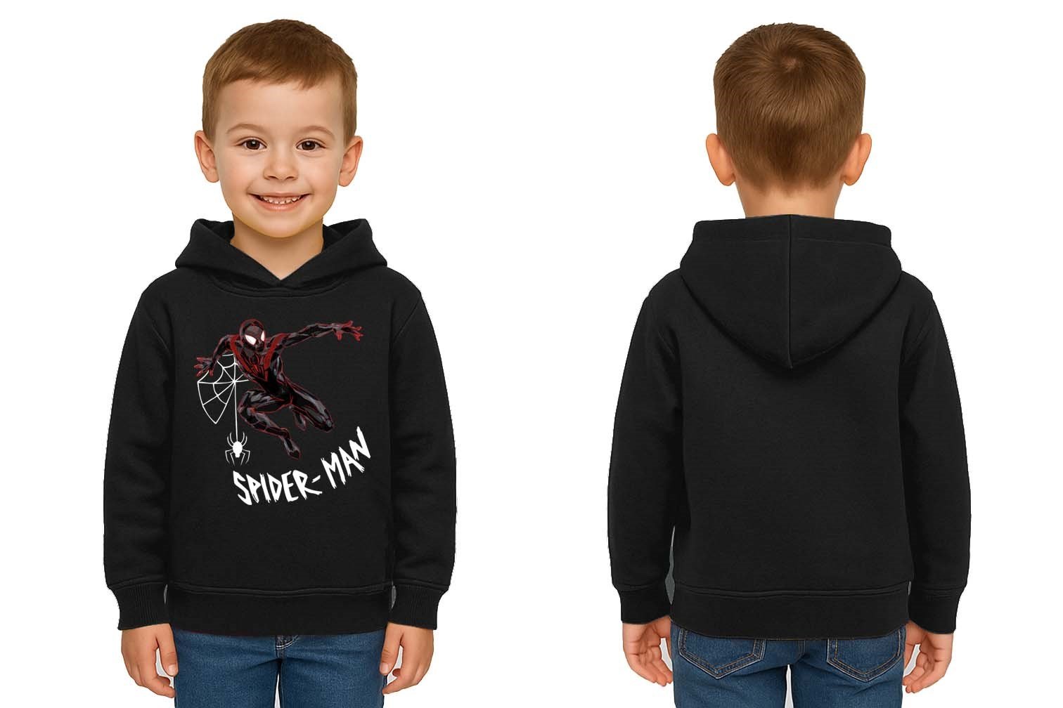 Spiderman baskılı örümcek adam kapüşonlu pamuklu kumaş çocuk sweatshirt