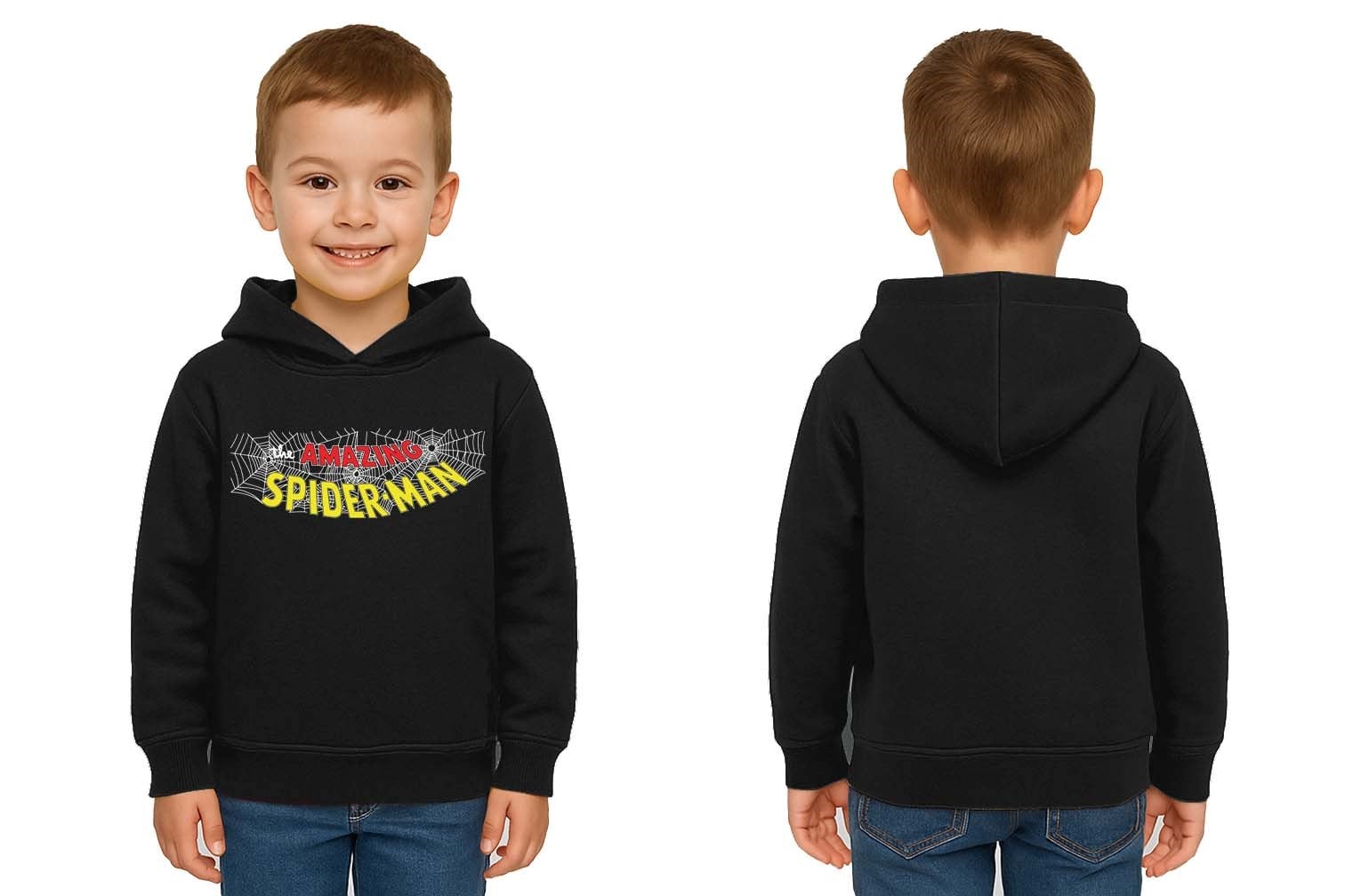 Spiderman baskılı örümcek adam kapüşonlu pamuklu kumaş çocuk sweatshirt