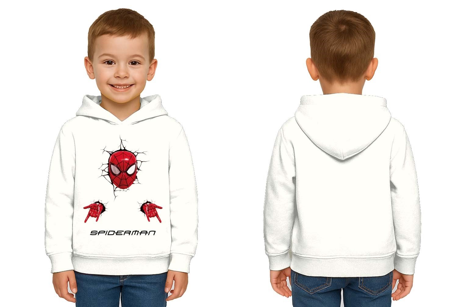 Spiderman baskılı örümcek adam kapüşonlu pamuklu kumaş çocuk sweatshirt