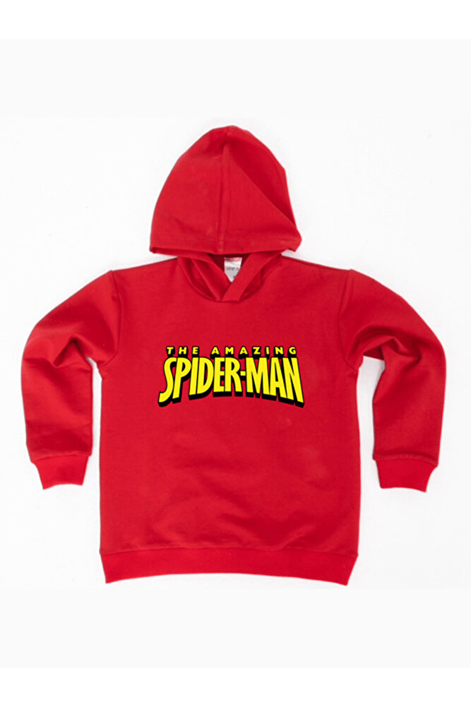 Spiderman baskılı örümcek adam kapüşonlu pamuklu kumaş çocuk sweatshirt