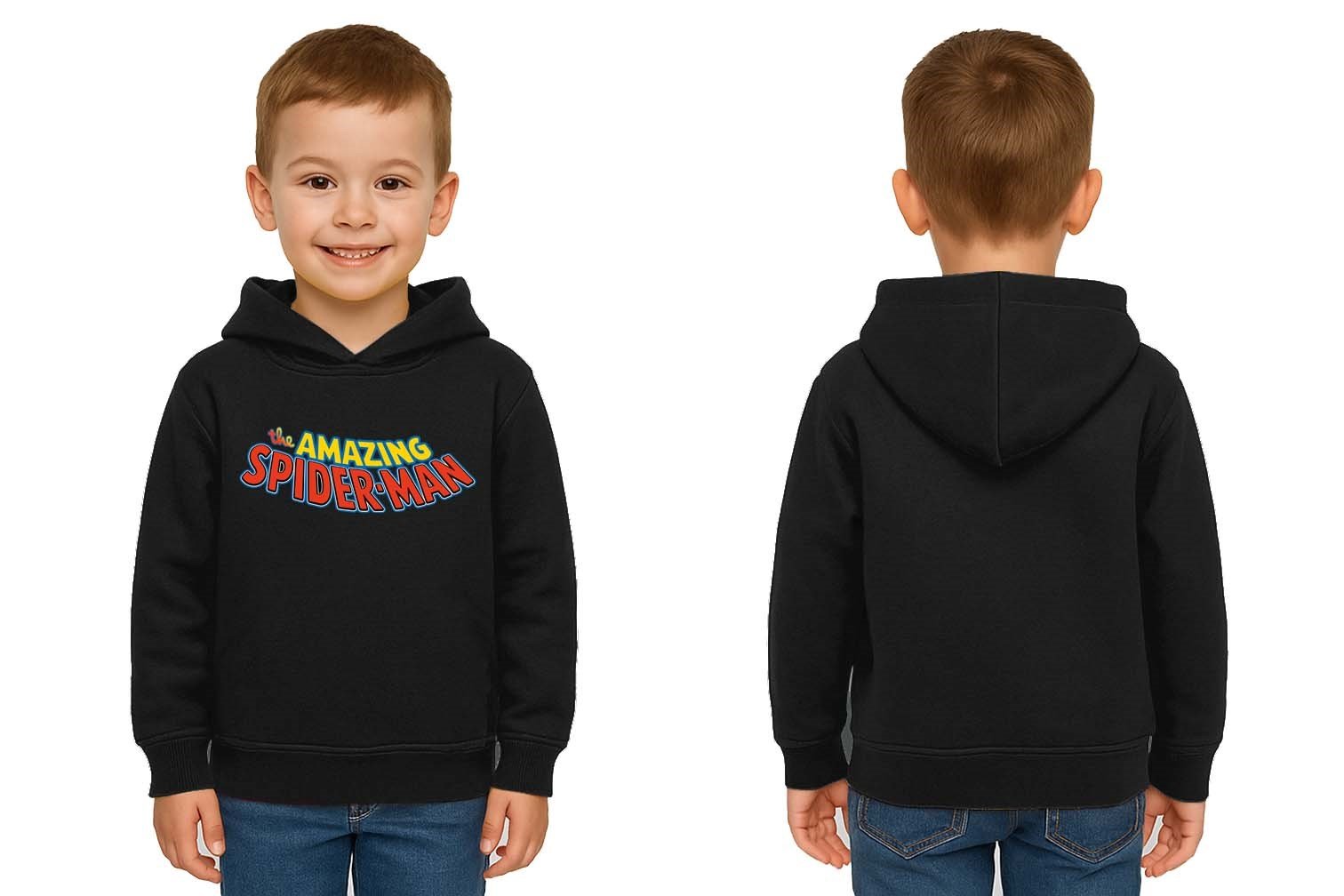 Spiderman baskılı örümcek adam kapüşonlu pamuklu kumaş çocuk sweatshirt