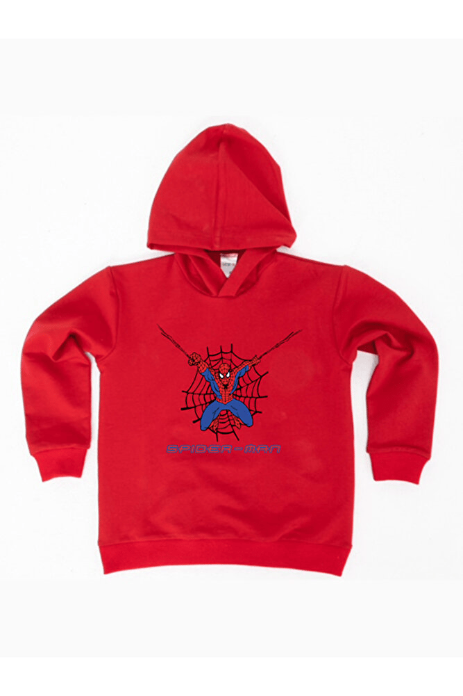 Spiderman baskılı örümcek adam kapüşonlu pamuklu kumaş çocuk sweatshirt
