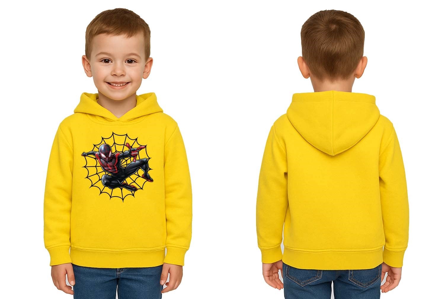 Spiderman baskılı örümcek adam kapüşonlu pamuklu kumaş çocuk sweatshirt