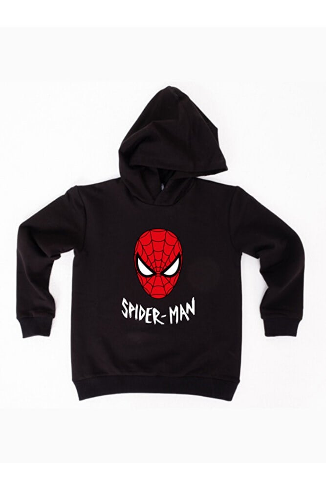 Spiderman baskılı örümcek adam kapüşonlu pamuklu kumaş çocuk sweatshirt