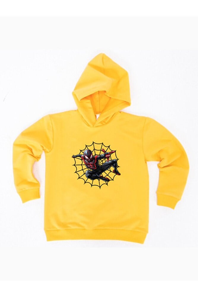 Spiderman baskılı örümcek adam kapüşonlu pamuklu kumaş çocuk sweatshirt