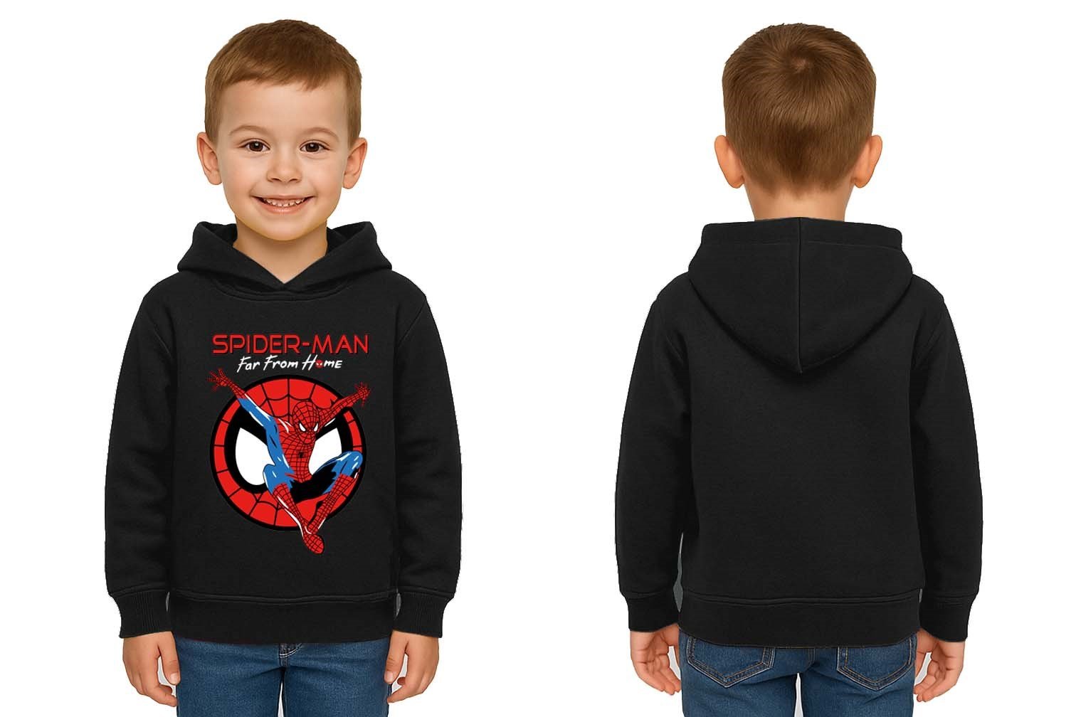 Spiderman baskılı örümcek adam kapüşonlu pamuklu kumaş çocuk sweatshirt