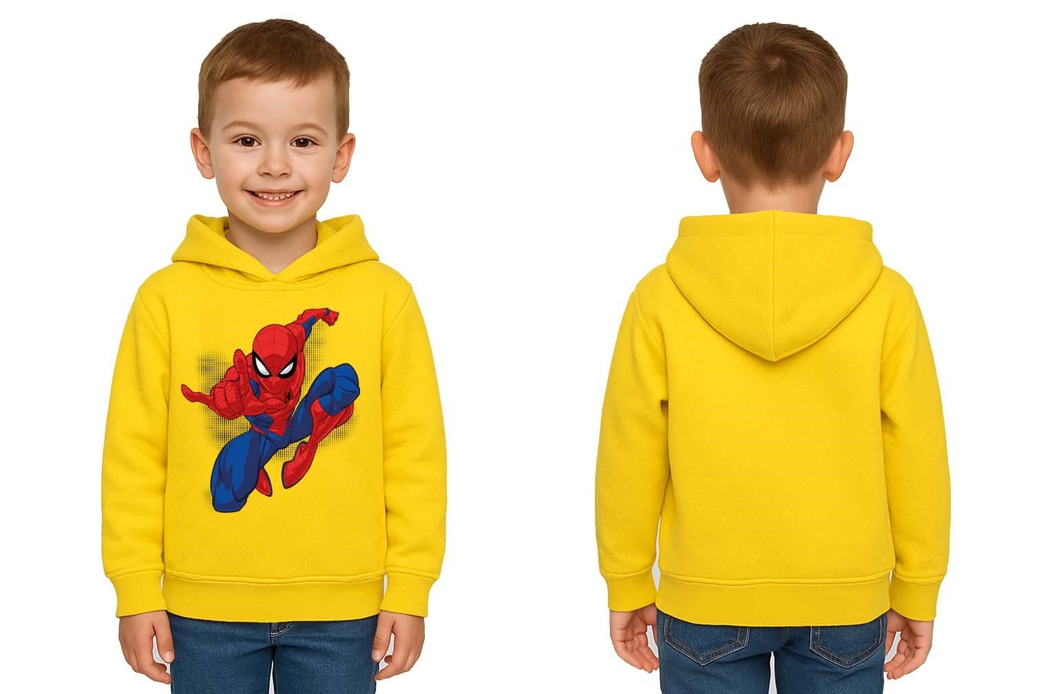 Spiderman baskılı örümcek adam kapüşonlu pamuklu kumaş çocuk sweatshirt