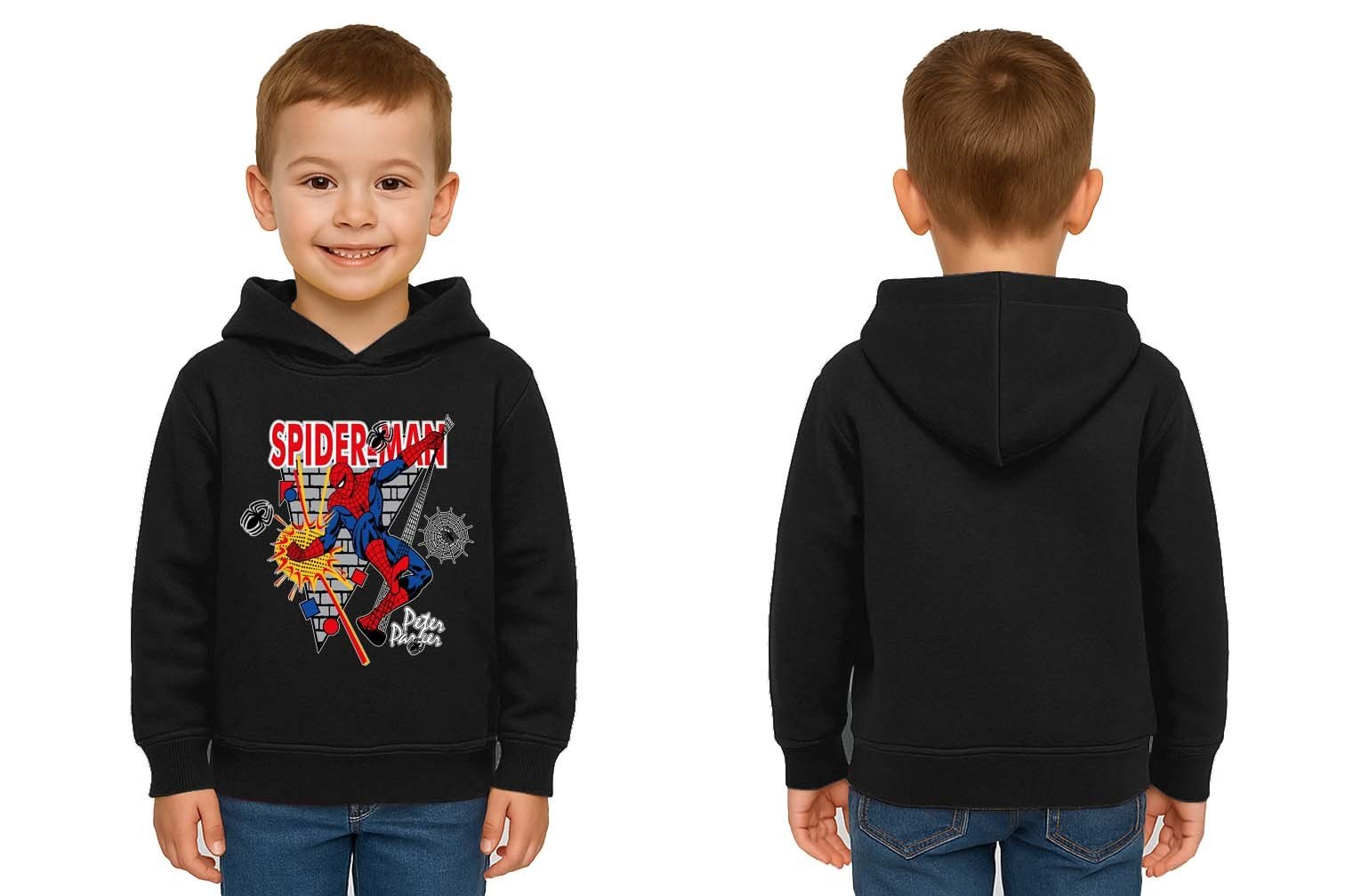 Spiderman baskılı örümcek adam kapüşonlu pamuklu kumaş çocuk sweatshirt
