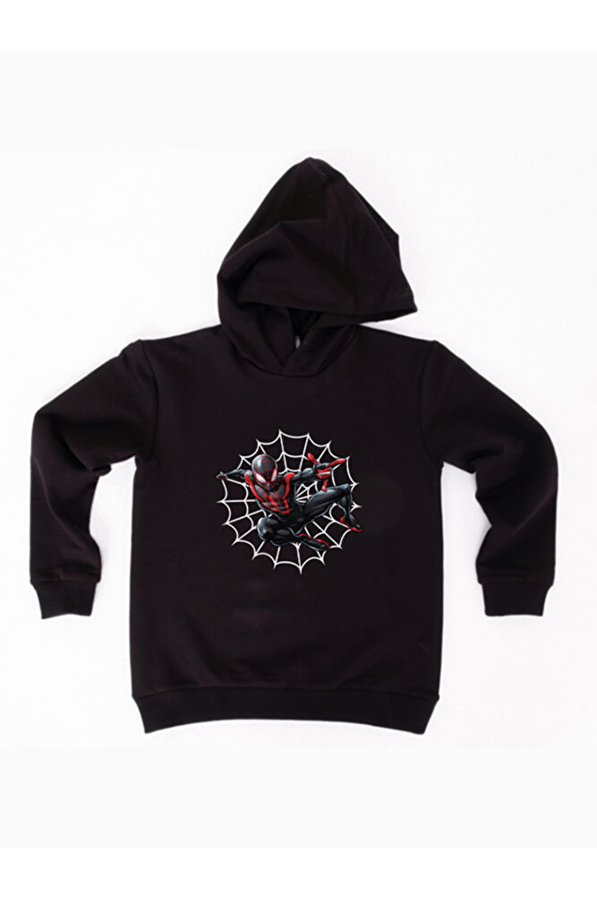 Spiderman baskılı örümcek adam kapüşonlu pamuklu kumaş çocuk sweatshirt
