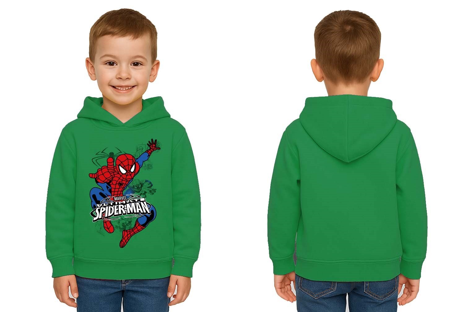 Spiderman baskılı örümcek adam kapüşonlu pamuklu kumaş çocuk sweatshirt
