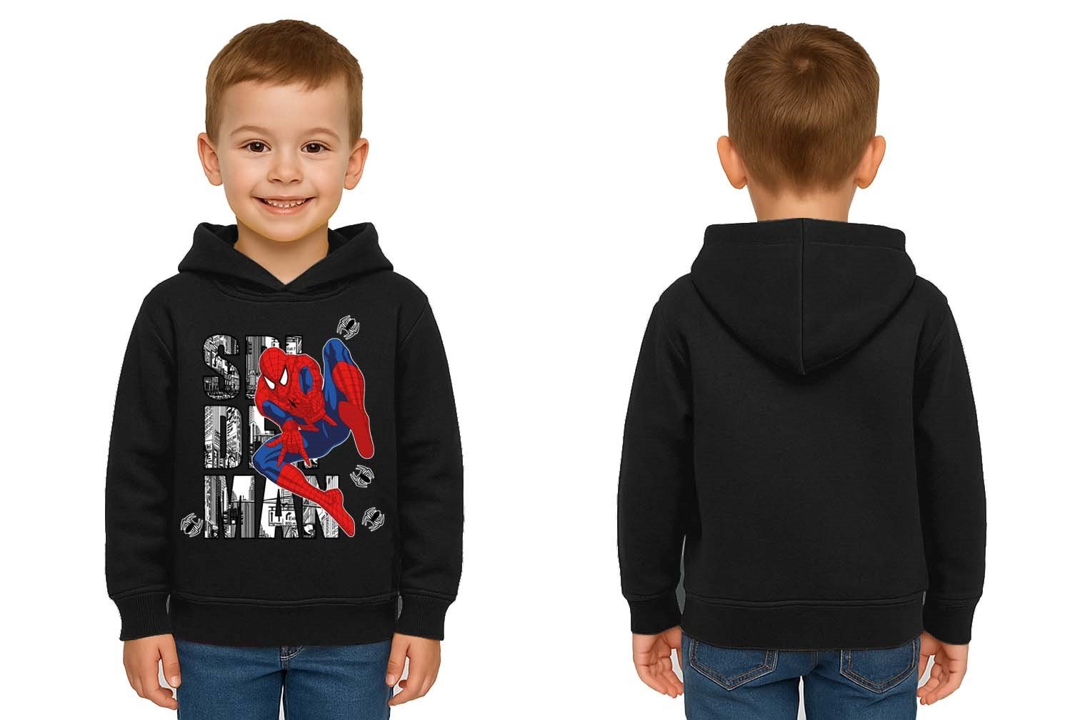 Spiderman baskılı örümcek adam kapüşonlu pamuklu kumaş çocuk sweatshirt