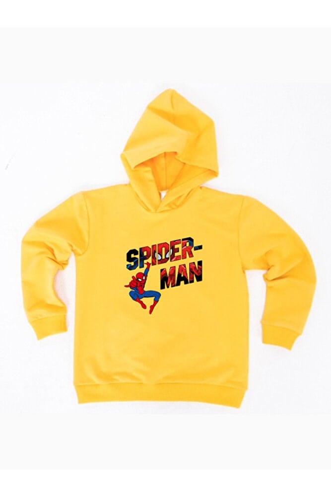 Spiderman baskılı örümcek adam kapüşonlu pamuklu kumaş çocuk sweatshirt