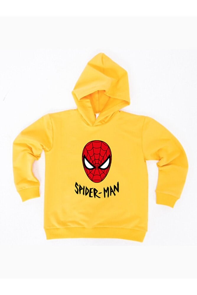Spiderman baskılı örümcek adam kapüşonlu pamuklu kumaş çocuk sweatshirt
