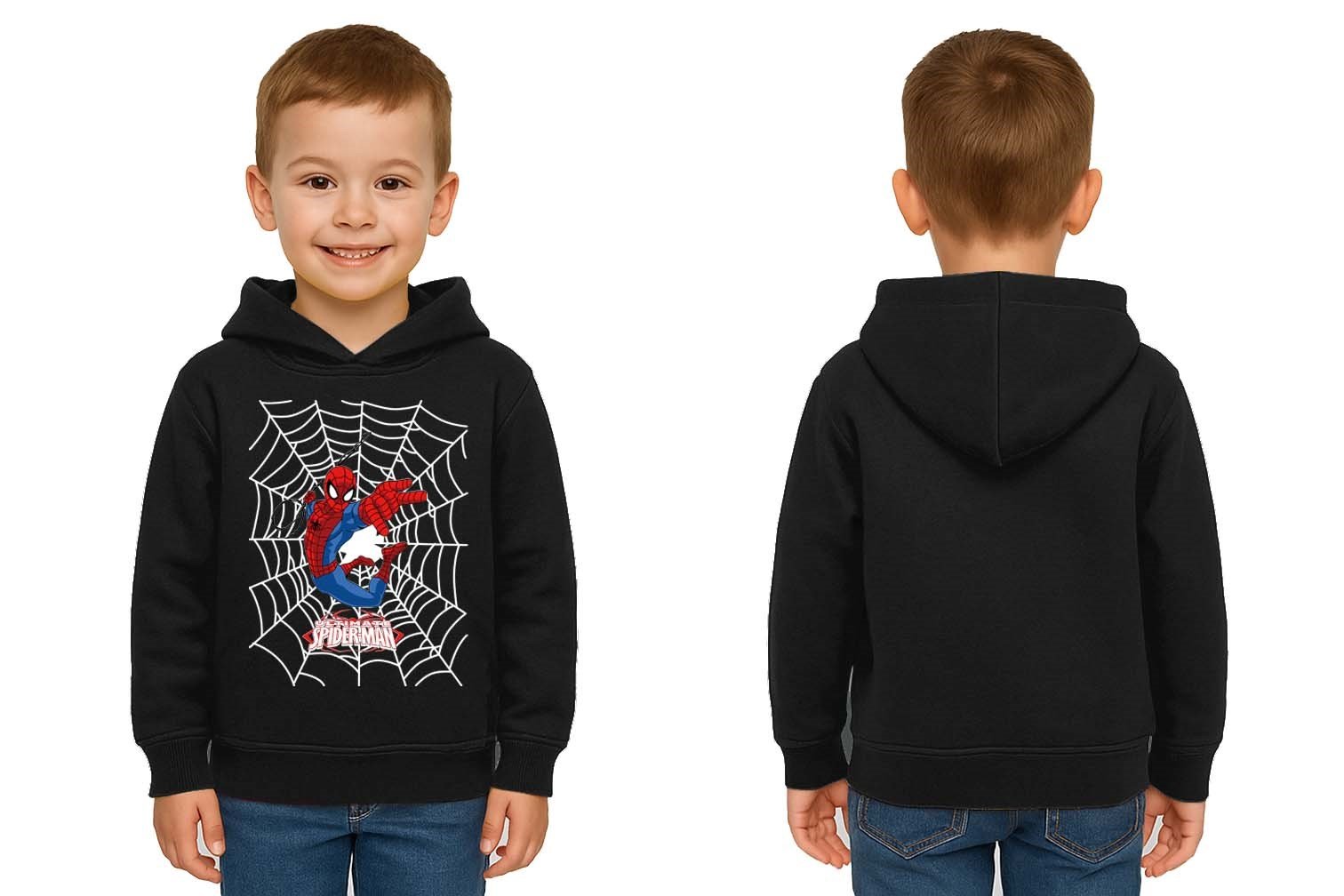 Spiderman baskılı örümcek adam kapüşonlu pamuklu kumaş çocuk sweatshirt