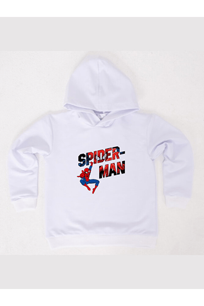 Spiderman baskılı örümcek adam kapüşonlu pamuklu kumaş çocuk sweatshirt