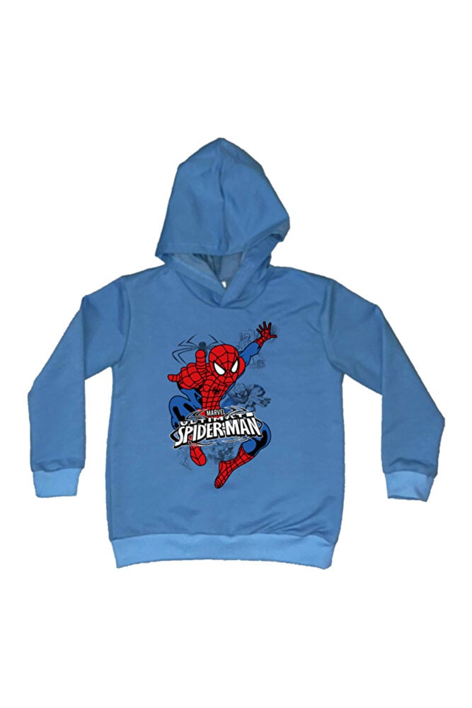 Spiderman baskılı örümcek adam kapüşonlu pamuklu kumaş çocuk sweatshirt