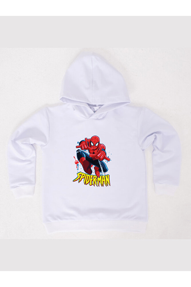 Spiderman baskılı örümcek adam kapüşonlu pamuklu kumaş çocuk sweatshirt