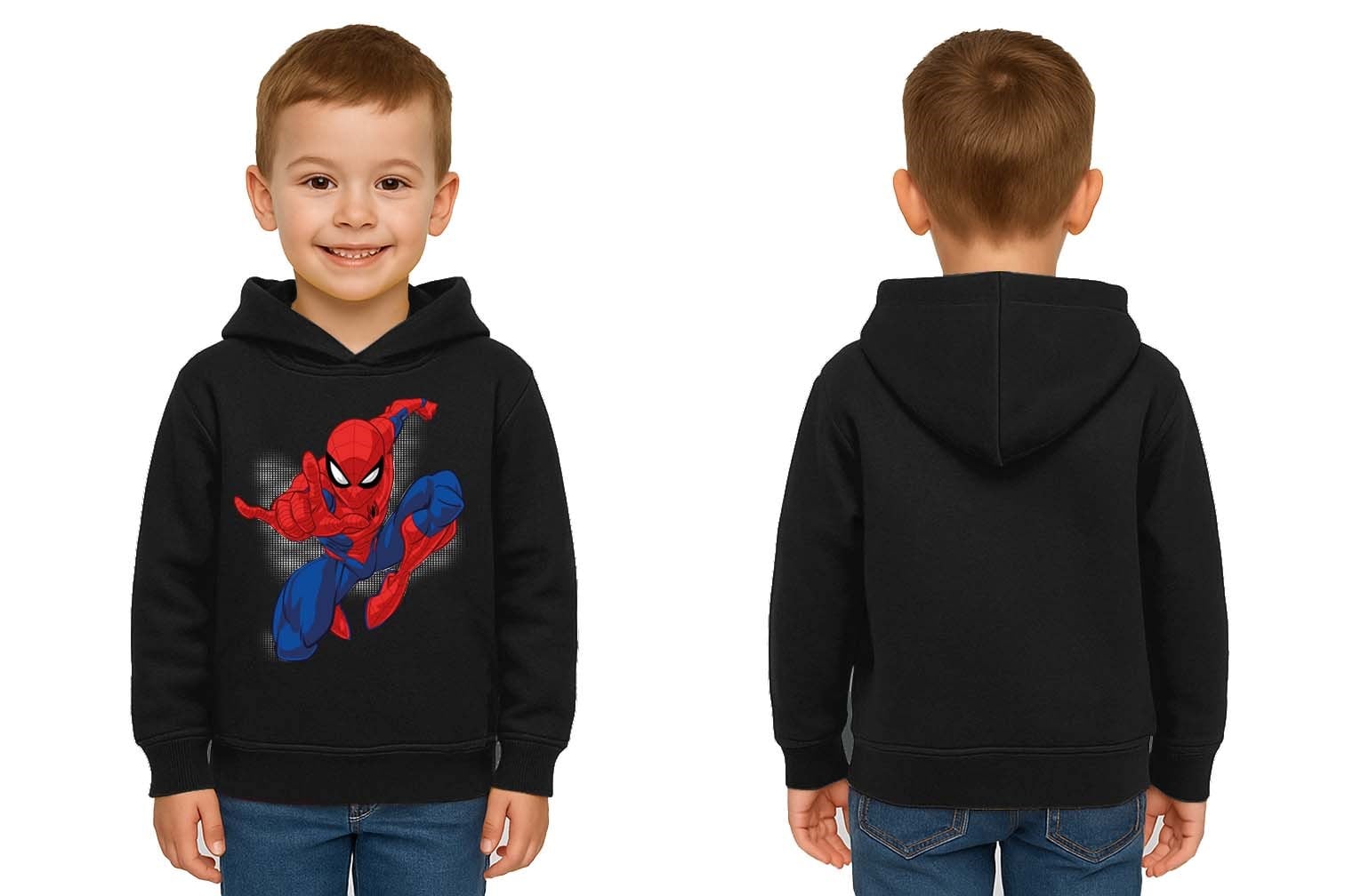 Spiderman baskılı örümcek adam kapüşonlu pamuklu kumaş çocuk sweatshirt