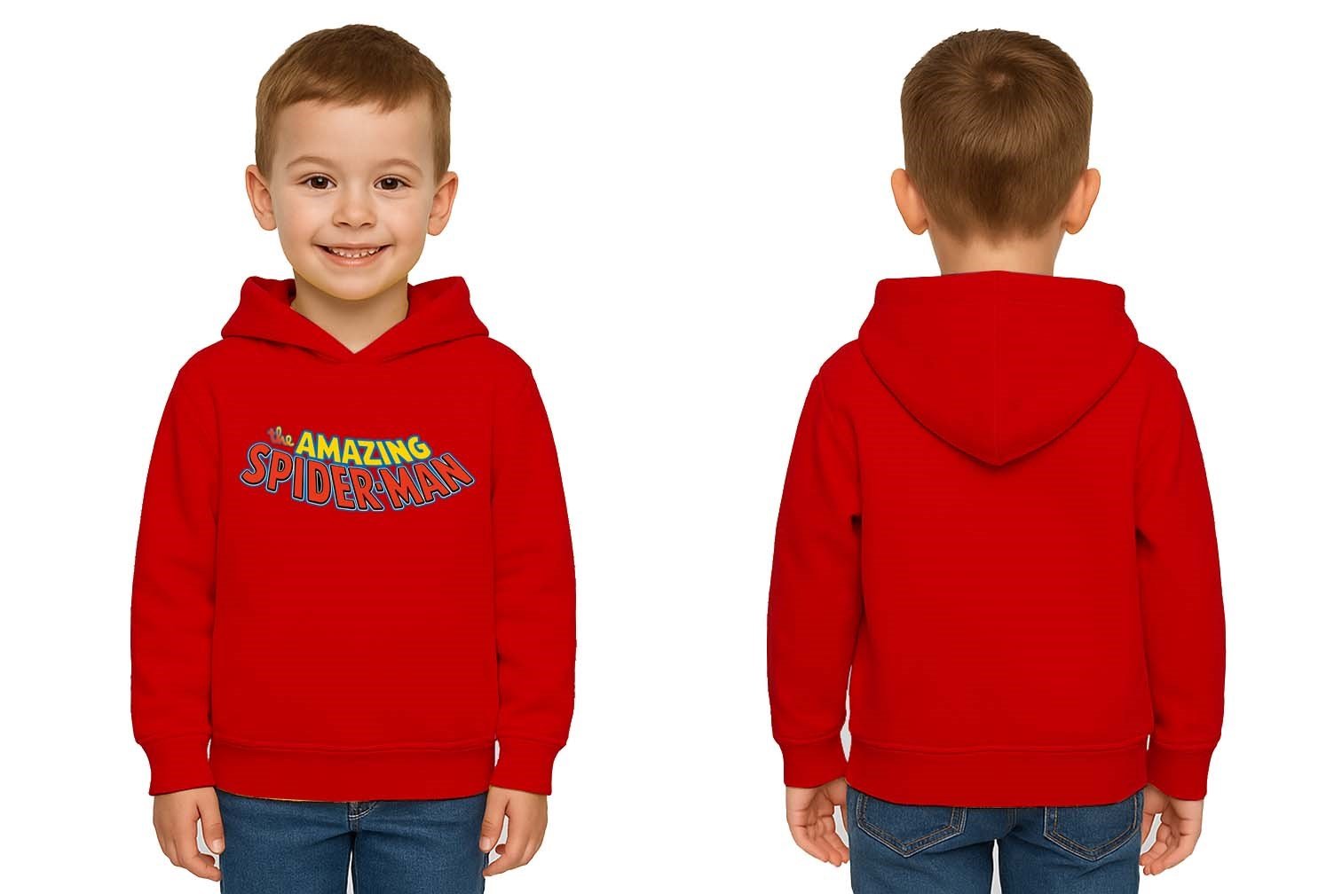 Spiderman baskılı örümcek adam kapüşonlu pamuklu kumaş çocuk sweatshirt