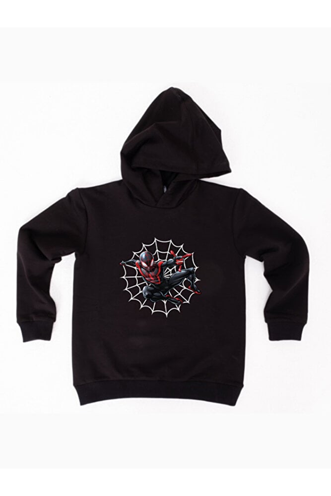 Spiderman baskılı örümcek adam kapüşonlu pamuklu kumaş çocuk sweatshirt