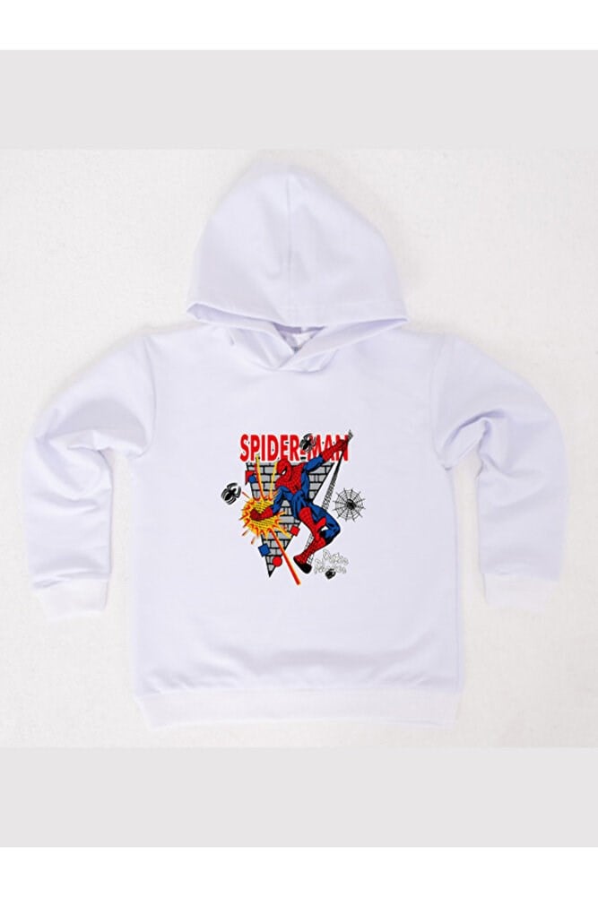 Spiderman baskılı örümcek adam kapüşonlu pamuklu kumaş çocuk sweatshirt