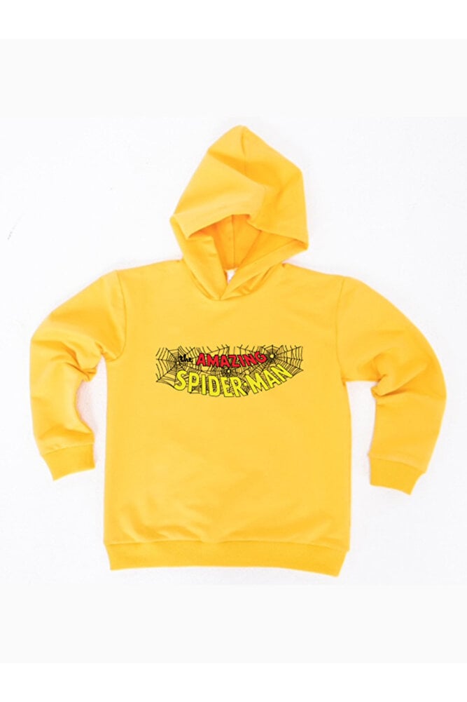 Spiderman baskılı örümcek adam kapüşonlu pamuklu kumaş çocuk sweatshirt