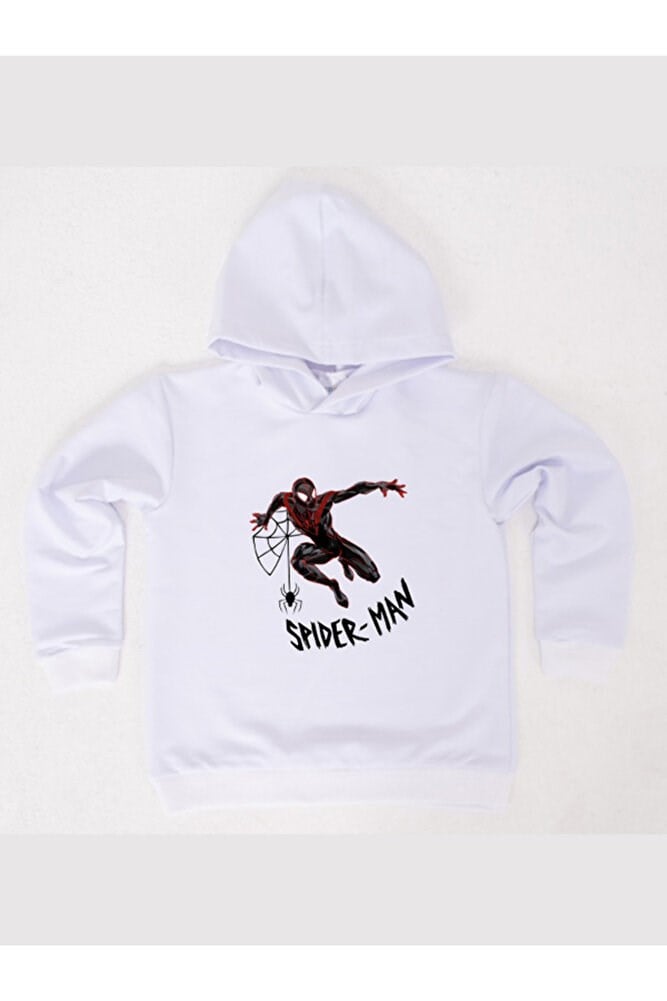 Spiderman baskılı örümcek adam kapüşonlu pamuklu kumaş çocuk sweatshirt