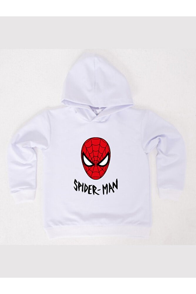 Spiderman baskılı örümcek adam kapüşonlu pamuklu kumaş çocuk sweatshirt