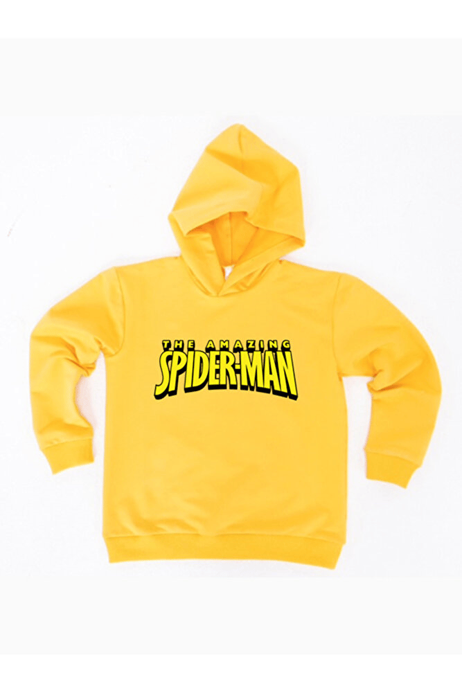 Spiderman baskılı örümcek adam kapüşonlu pamuklu kumaş çocuk sweatshirt