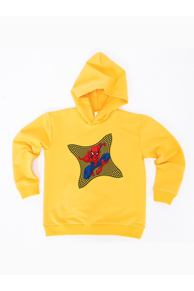 Spiderman baskılı örümcek adam kapüşonlu pamuklu kumaş çocuk sweatshirt