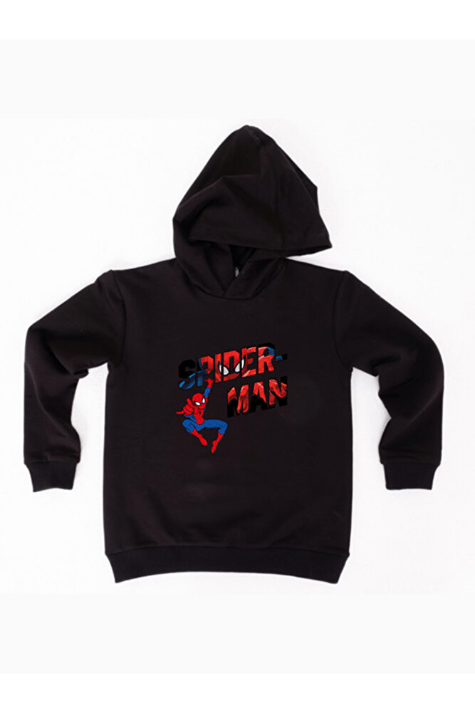 Spiderman baskılı örümcek adam kapüşonlu pamuklu kumaş çocuk sweatshirt