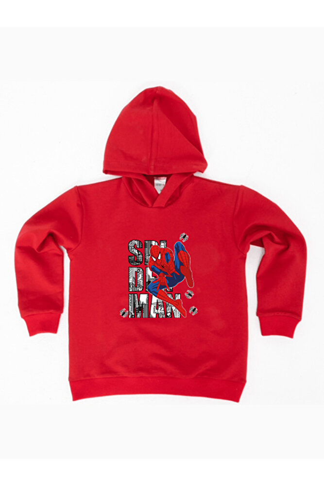 Spiderman baskılı örümcek adam kapüşonlu pamuklu kumaş çocuk sweatshirt