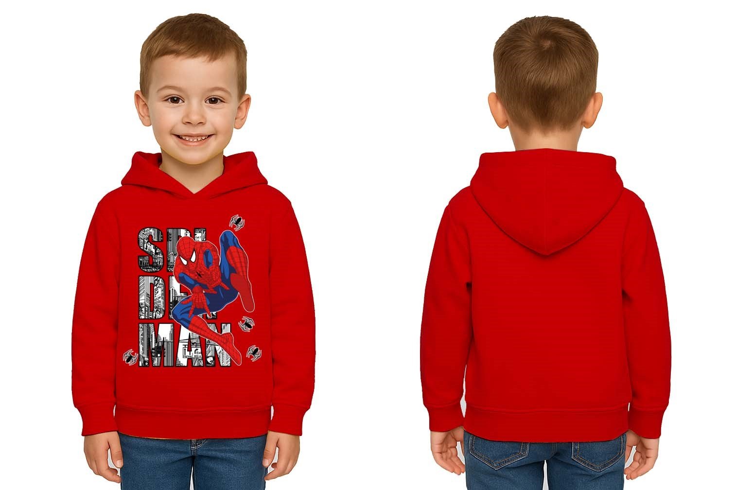 Spiderman baskılı örümcek adam kapüşonlu pamuklu kumaş çocuk sweatshirt