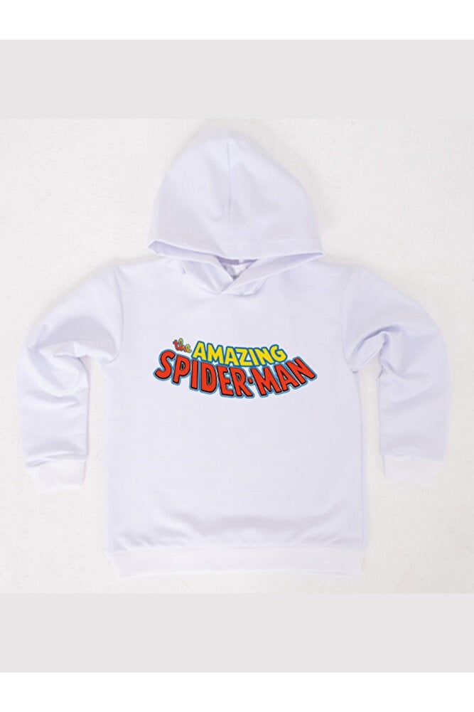 Spiderman baskılı örümcek adam kapüşonlu pamuklu kumaş çocuk sweatshirt
