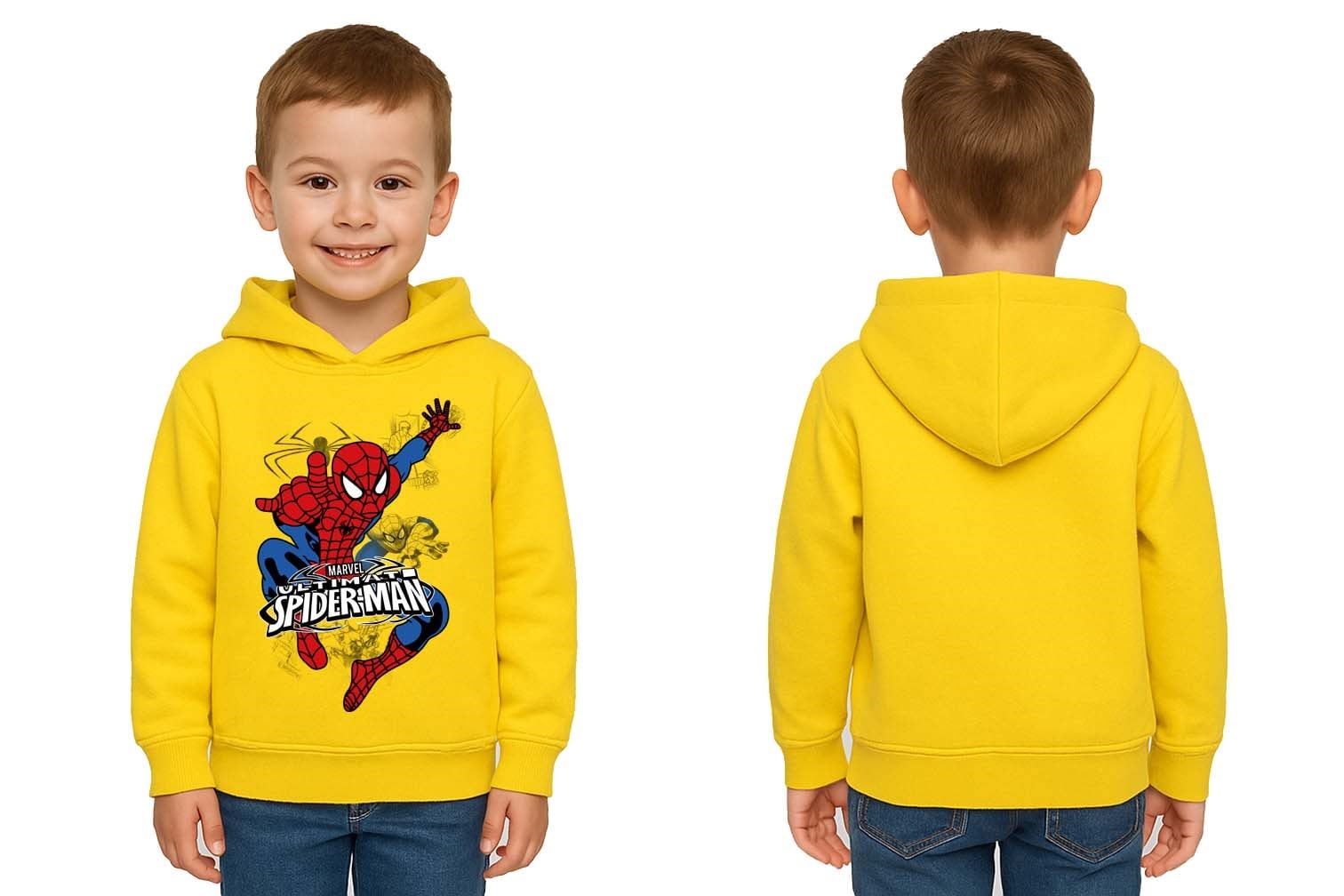Spiderman baskılı örümcek adam kapüşonlu pamuklu kumaş çocuk sweatshirt