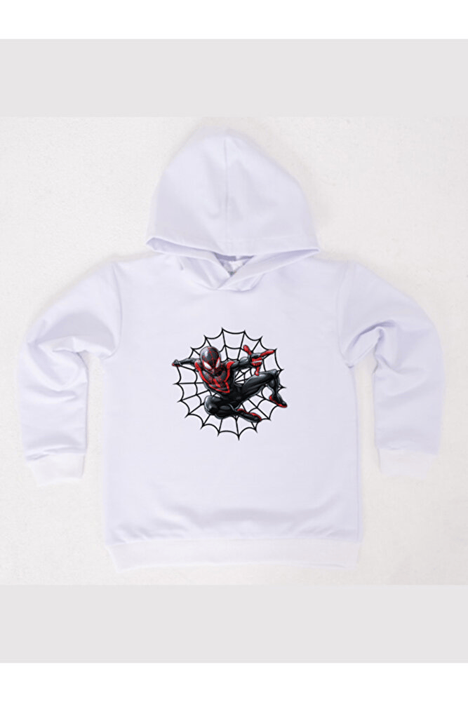 Spiderman baskılı örümcek adam kapüşonlu pamuklu kumaş çocuk sweatshirt