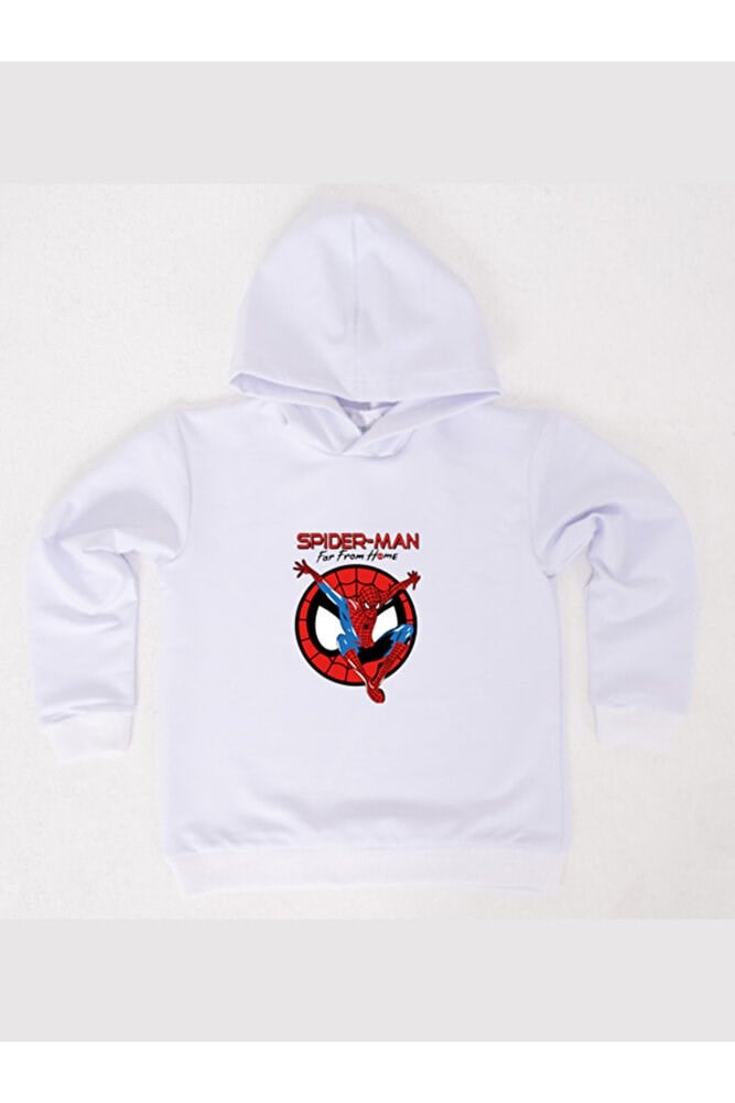 Spiderman baskılı örümcek adam kapüşonlu pamuklu kumaş çocuk sweatshirt