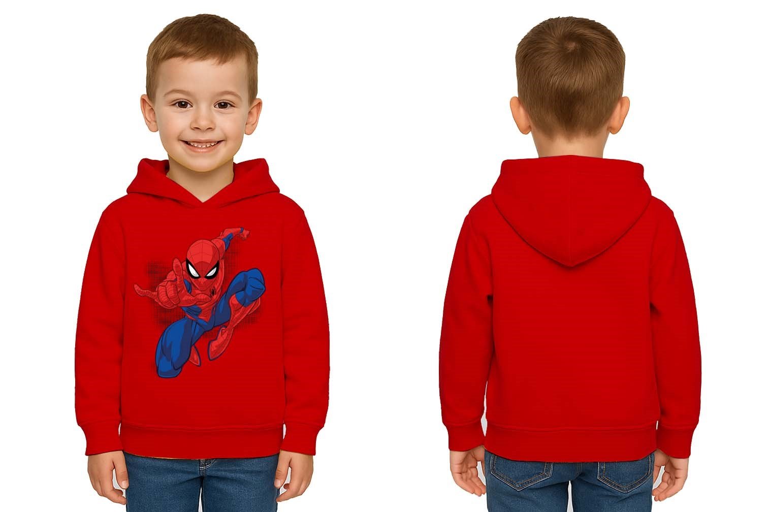 Spiderman baskılı örümcek adam kapüşonlu pamuklu kumaş çocuk sweatshirt