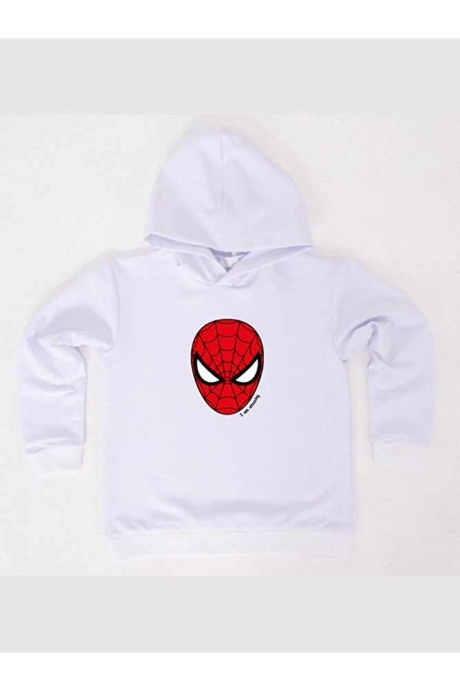 Spiderman baskılı örümcek adam kapüşonlu pamuklu kumaş çocuk sweatshirt