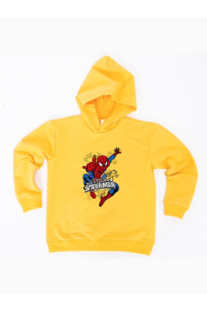 Spiderman baskılı örümcek adam kapüşonlu pamuklu kumaş çocuk sweatshirt